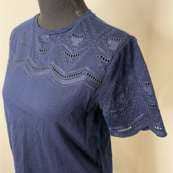 Ophelia Roe Embroidered Blue Short Sleeve Top (S) - Picture 3 of 6
